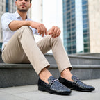 Woven Black Leather Loafer | Premium Quality | All Season Shoe