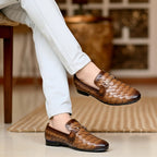 Woven Brown Leather Loafer | Premium Quality | All Season Shoe