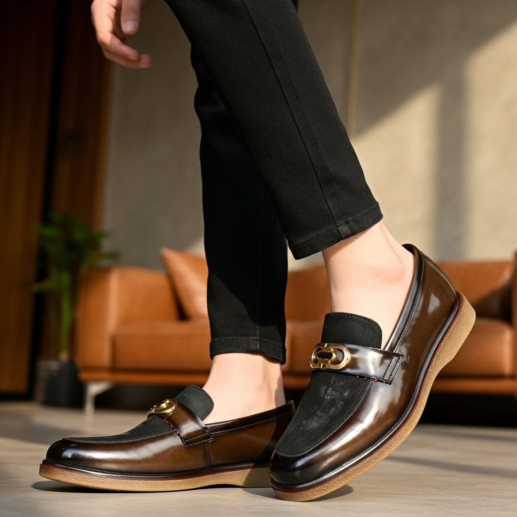 Shaded Brown With Suade Pattern leather Loafer | With Premium Gel soul For Comfort