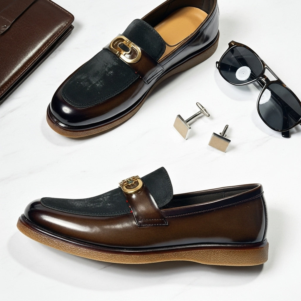 Shaded Brown With Suade Pattern leather Loafer | With Premium Gel soul For Comfort
